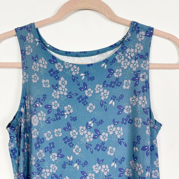 LOGO Layers Lori Goldsten Knit Tank XXS Blue Floral Double Layer Print NWOT - Picture 4 of 6